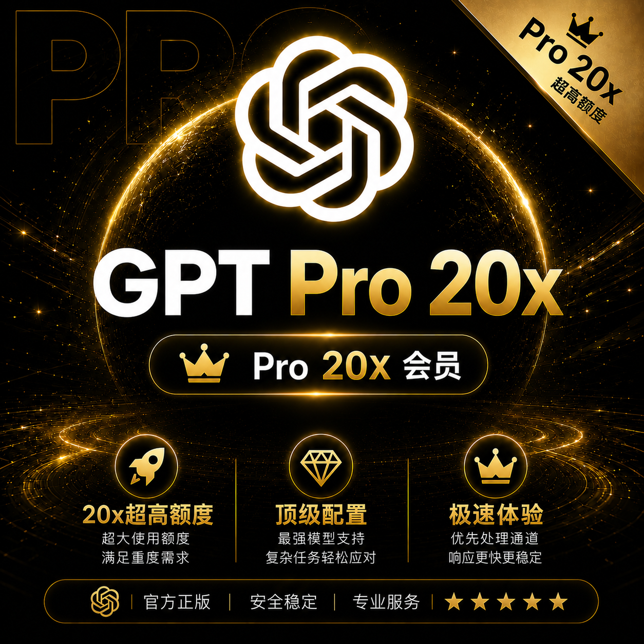 （提前1天预定，加QQ群找AGI）【正规秒冲】GPT Pro 20x 官方充值